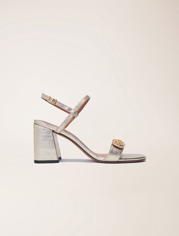 maje Sandales en cuir métallisé Or