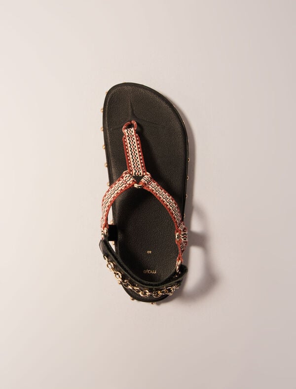 Maje Sandales Plates Corde Et Cuir Noir