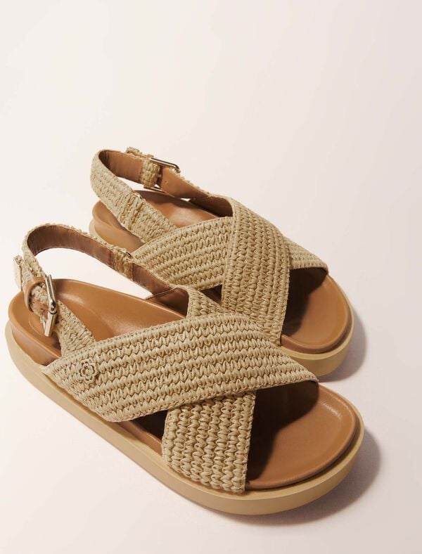 Maje Sandales Plates Effet Raphia Beige