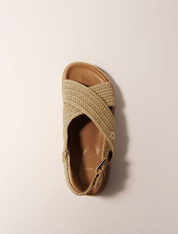 Maje Sandales Plates Effet Raphia Beige