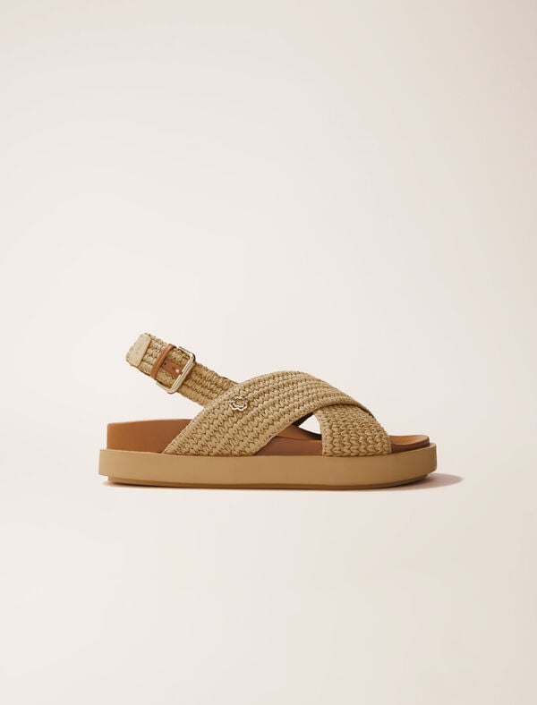 maje Sandales plates effet raphia Beige
