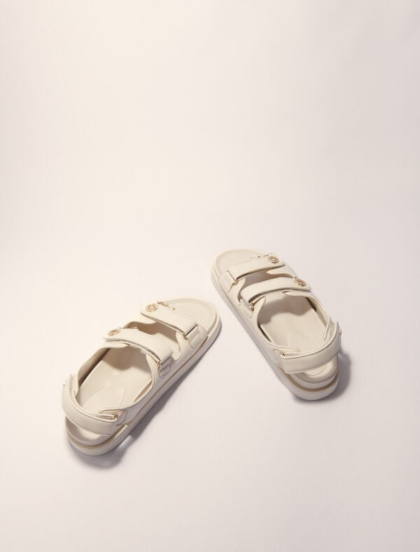 Maje Sandales Plates En Cuir Ecru