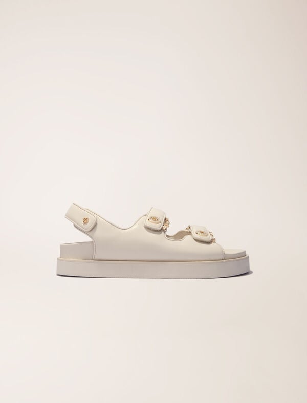 maje Sandales plates en cuir Ecru
