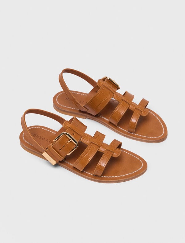 Maje Sandales Plates En Cuir K.Jacques Camel