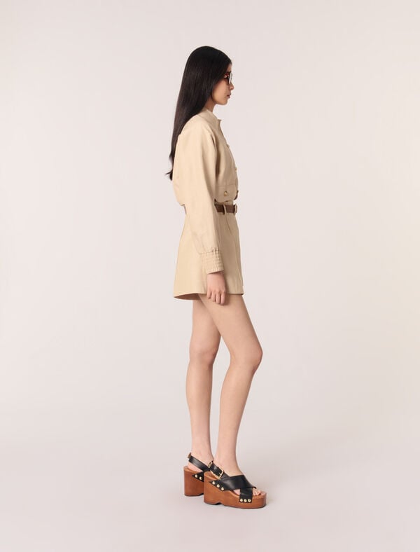 Maje Short à Pinces En Lin Et Coton Beige