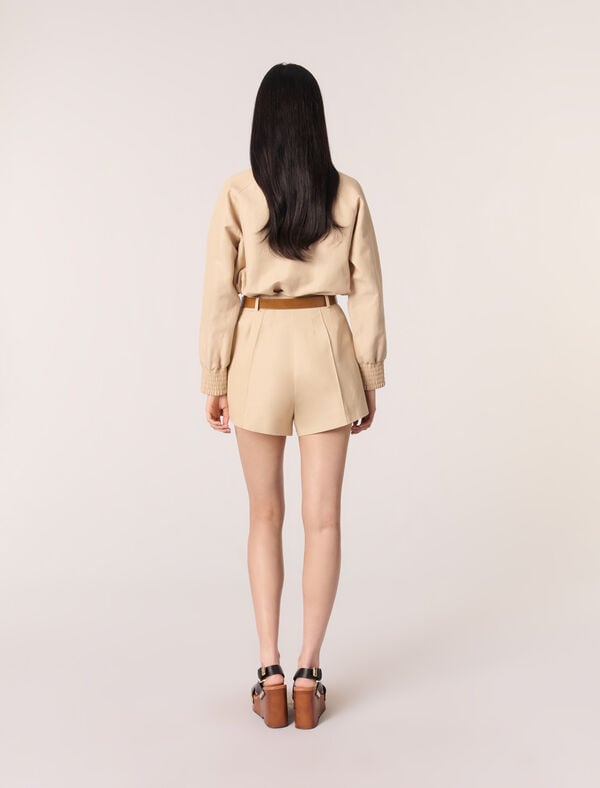 Maje Short à Pinces En Lin Et Coton Beige