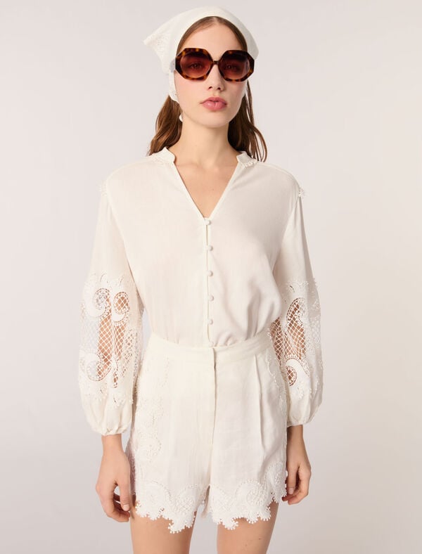 Maje Short Brodé Ecru