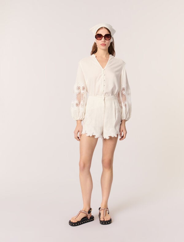 maje Short brodé Ecru