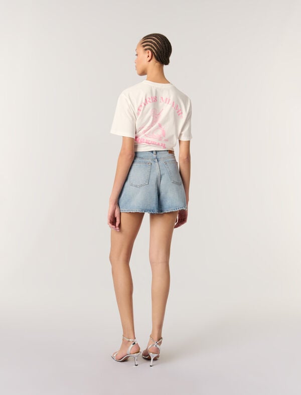 Maje Short En Denim à Studs Bleu
