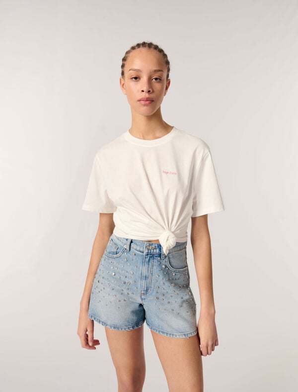 Maje Short En Denim à Studs Bleu