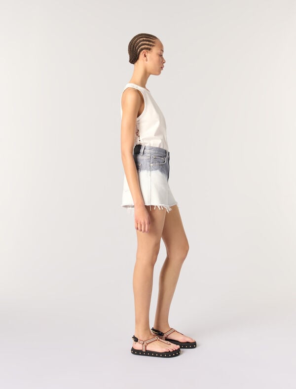 Maje Short En Denim Tie & Dye Gris/Blanc