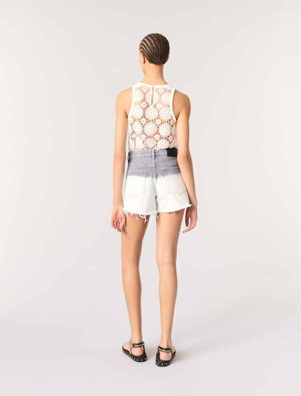 Maje Short En Denim Tie & Dye Gris/Blanc