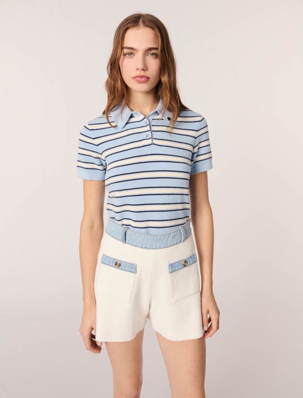 Maje Short En Maille Et Galons Denim Ecru