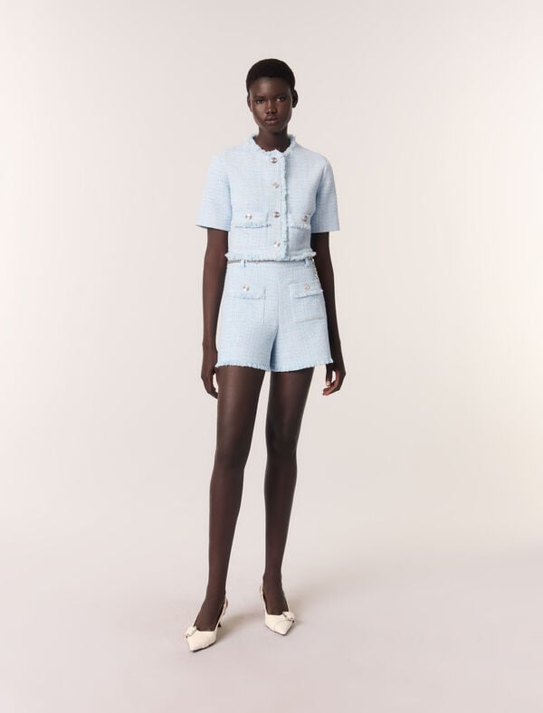 maje Short en tweed avec ceinture Bleu Ciel