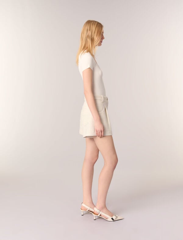Maje Short En Tweed Et Lurex Ecru