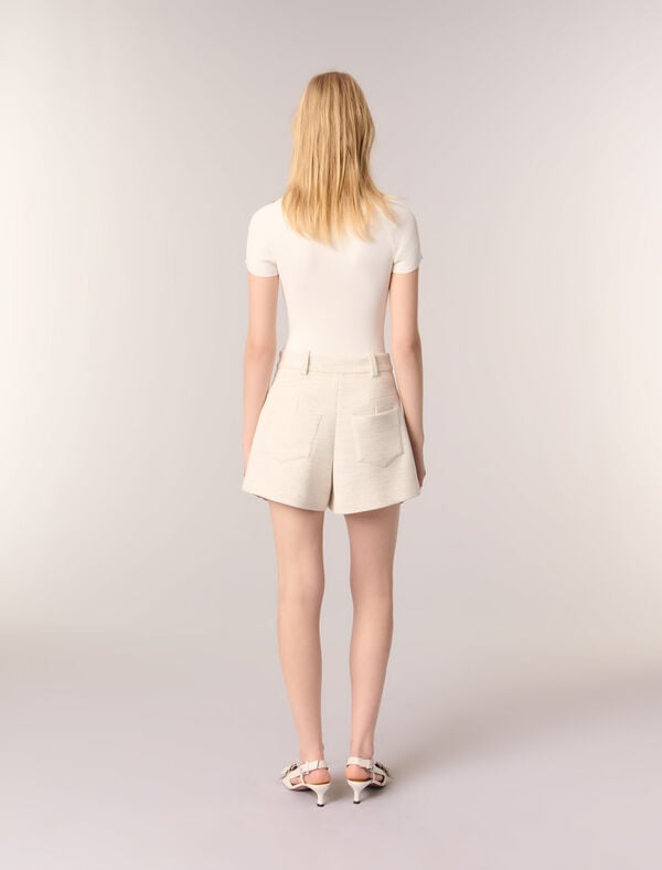 Maje Short En Tweed Et Lurex Ecru