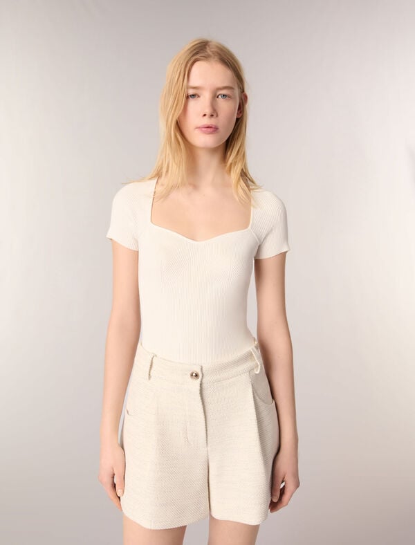 Maje Short En Tweed Et Lurex Ecru