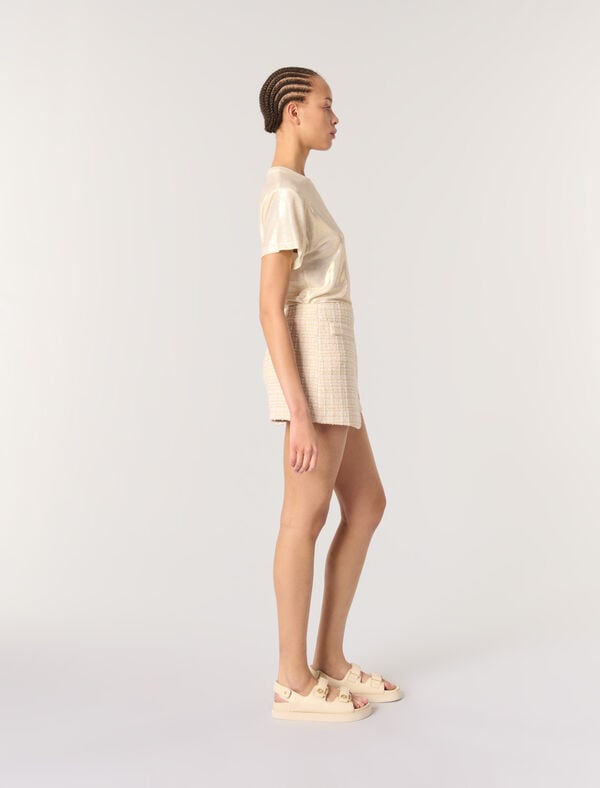 Maje Short Trompe L'œil En Tweed Beige