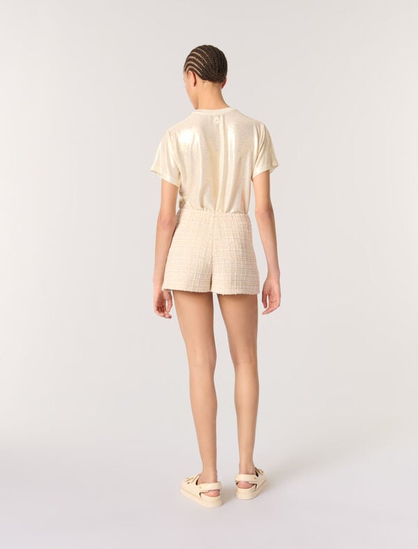 Maje Short Trompe L'œil En Tweed Beige