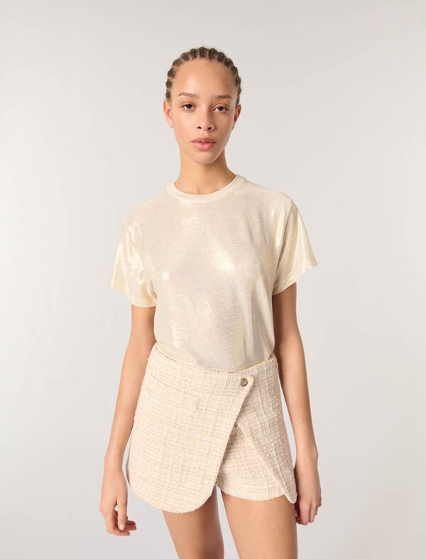 Maje Short Trompe L'œil En Tweed Beige