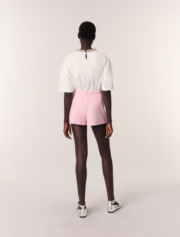 Maje Tee-shirt à Col Bijou Blanc