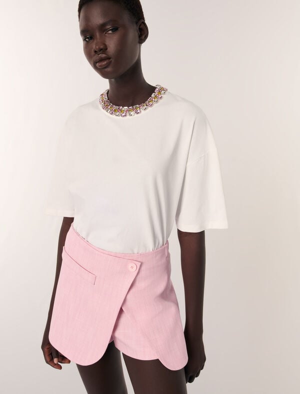 Maje Tee-shirt à Col Bijou Blanc