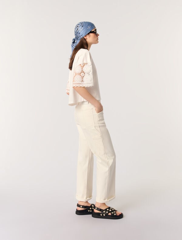 Maje Tee-shirt à Manches En Crochet Blanc