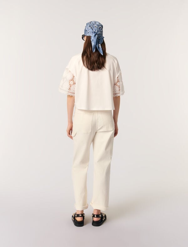 Maje Tee-shirt à Manches En Crochet Blanc