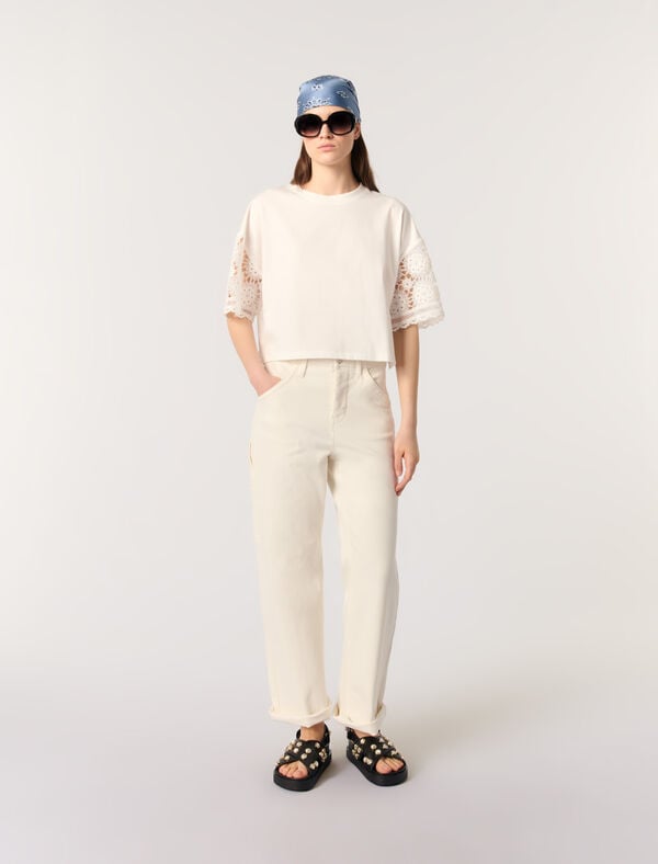 maje Tee-shirt à manches en crochet Blanc