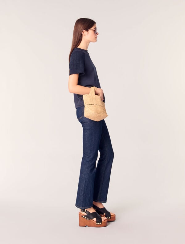 Maje Tee-shirt à Manches Tweed Marine