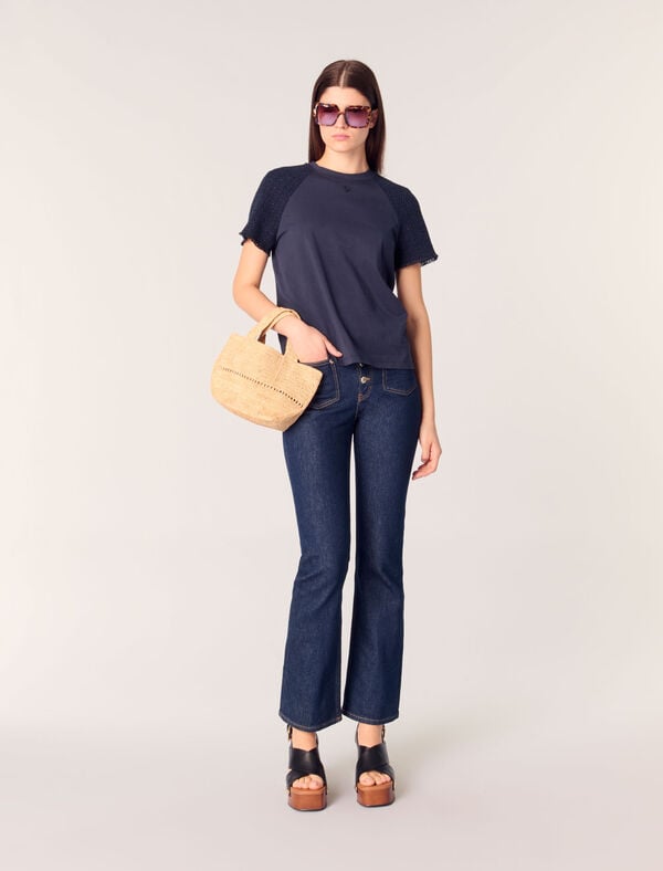 maje Tee-shirt à manches tweed Marine