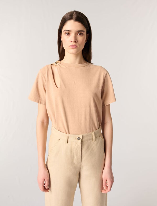 Maje Tee-shirt Avec Détail Bijou Beige