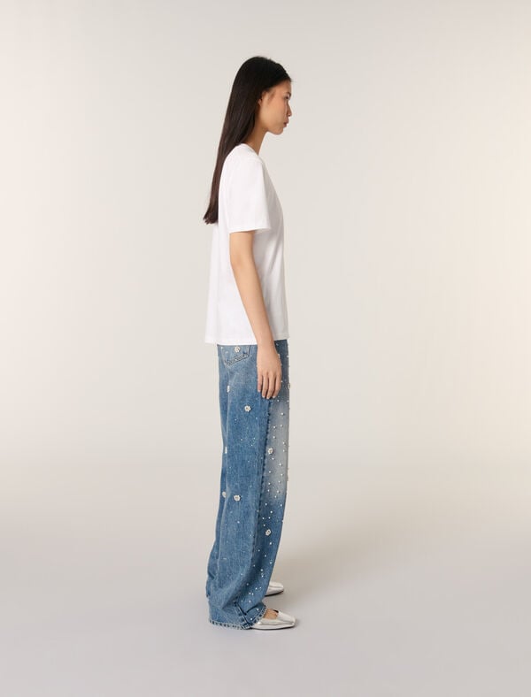 Maje Tee-shirt Brodé Blanc/Noir