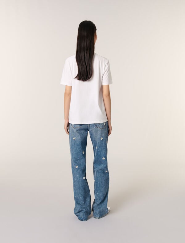 Maje Tee-shirt Brodé Blanc/Noir