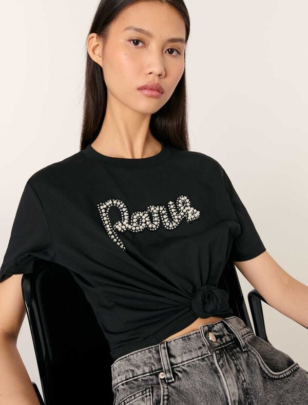 Maje Tee-shirt Brodé Noir