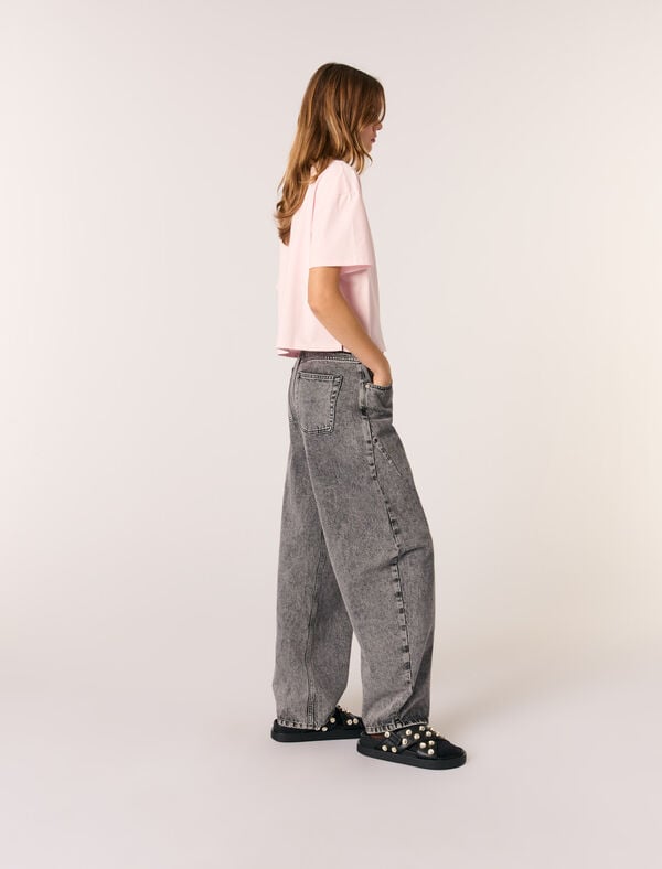 Maje Tee-shirt Court à Col Bijoux Rose