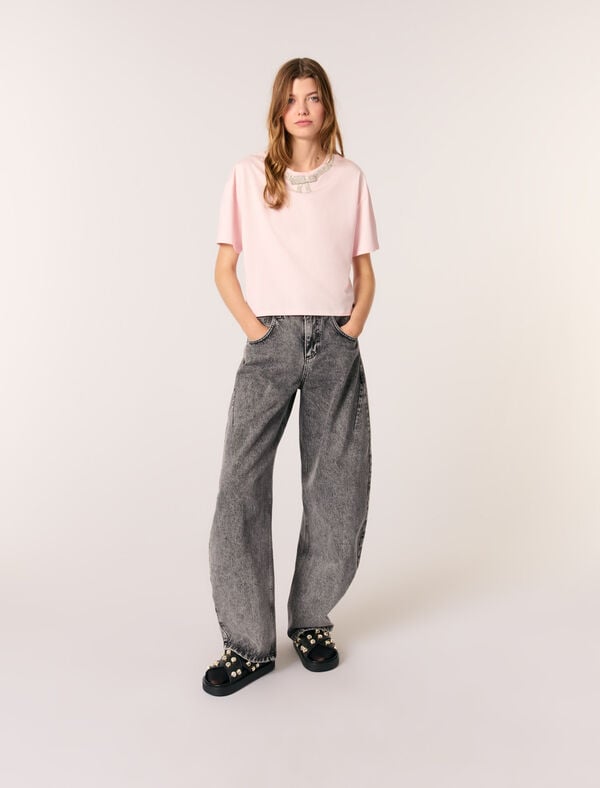 maje Tee-shirt court à col bijoux Rose
