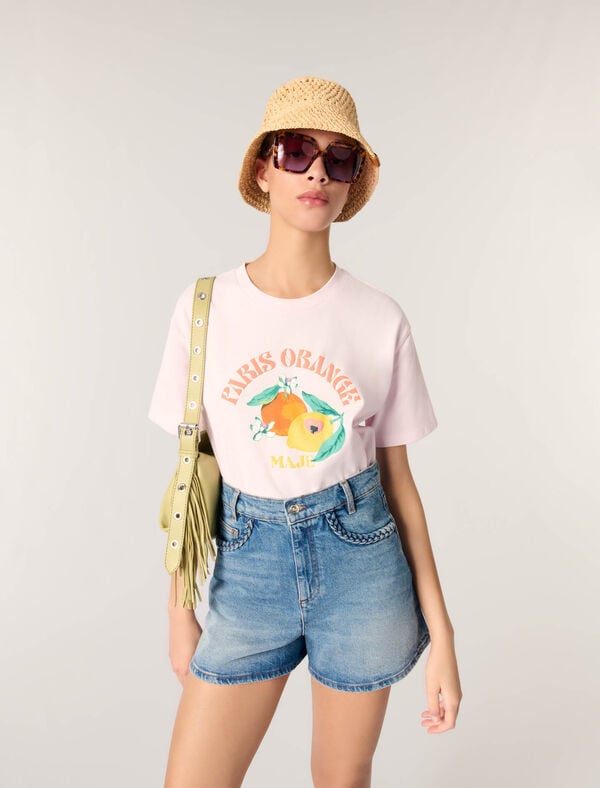 Maje Tee-shirt Imprimé Rose Pale