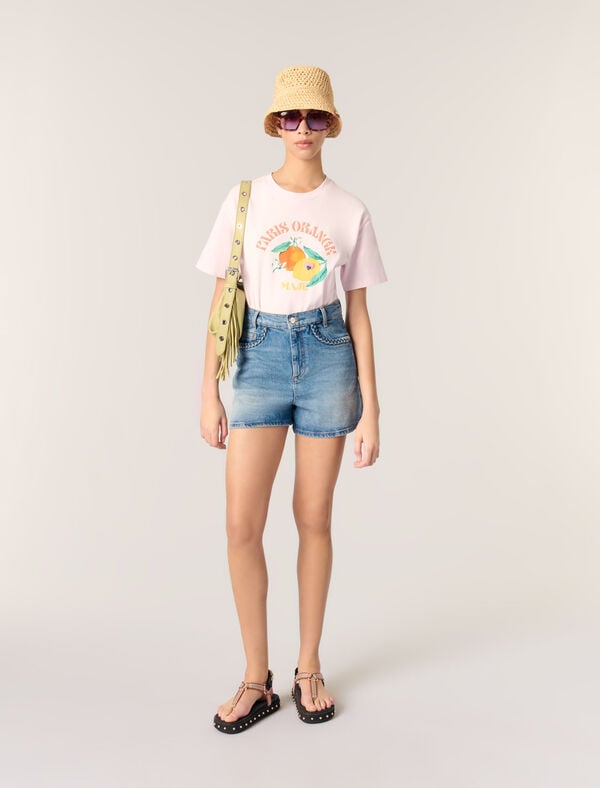 maje Tee-shirt imprimé Rose Pale