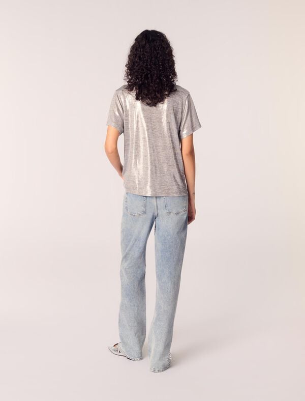 Maje Tee-shirt Lamé Argent