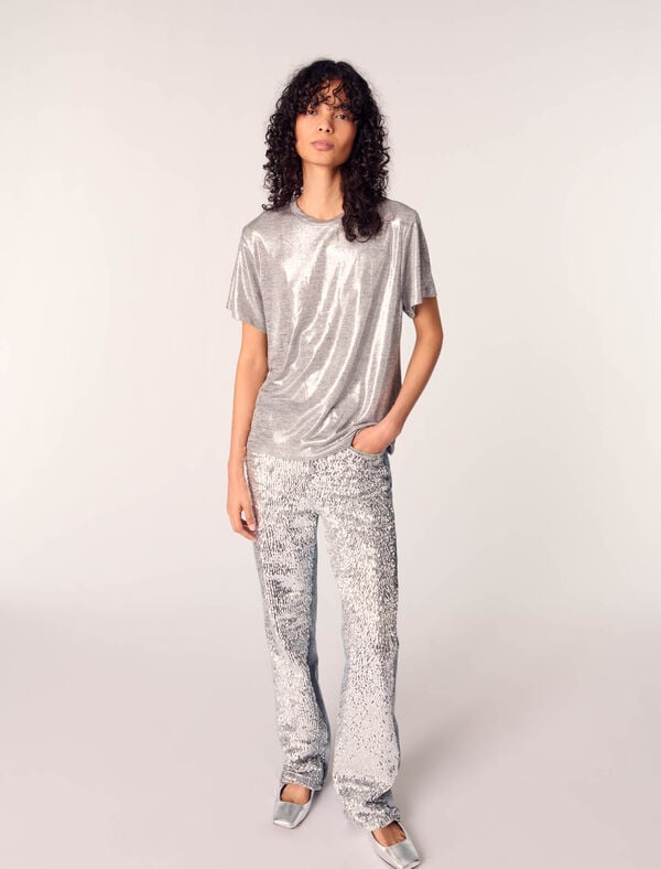 Maje Tee-shirt Lamé Argent