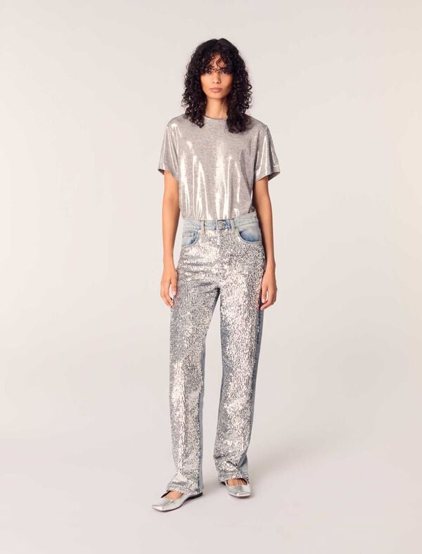 maje Tee-shirt lamé Argent