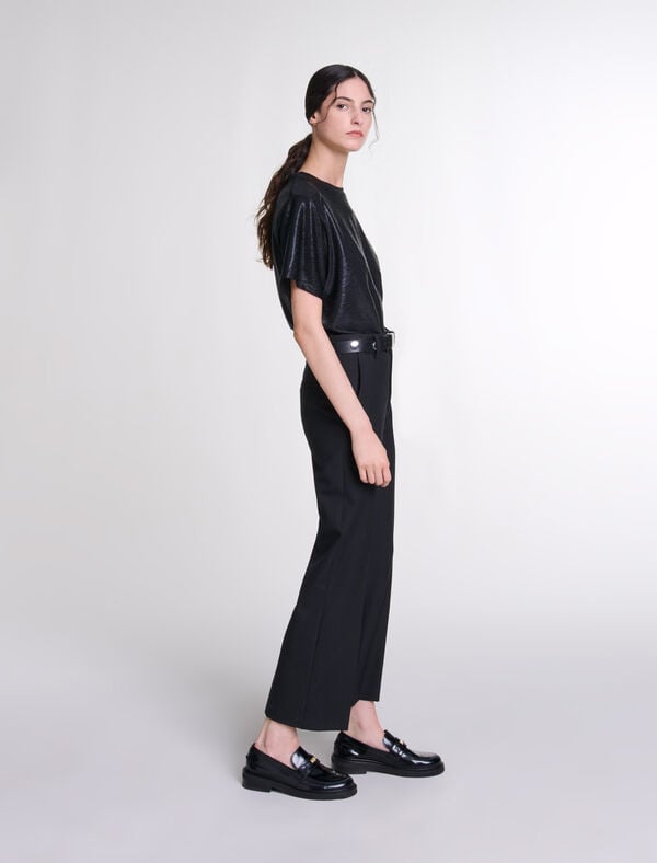 Maje Tee-shirt Lamé Noir/Argent