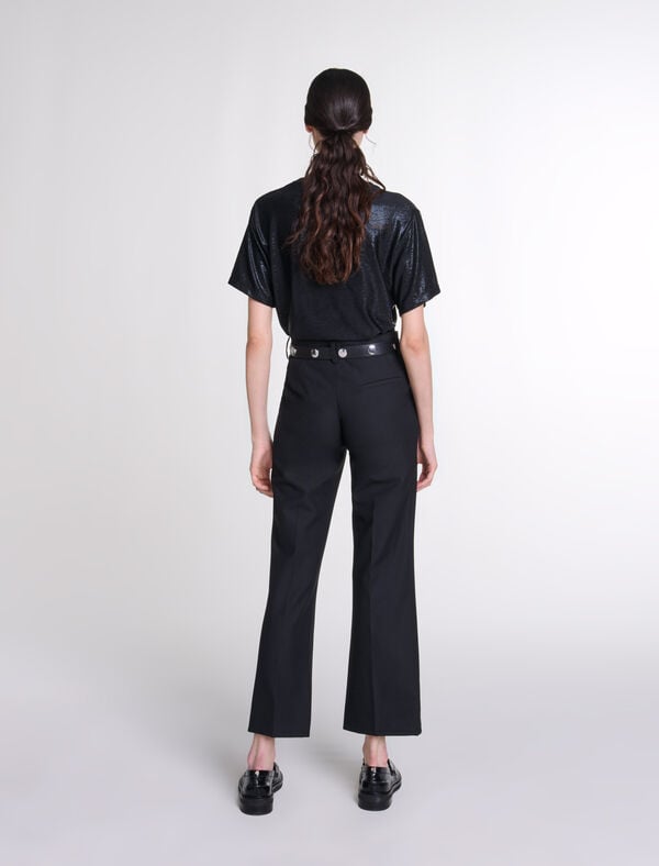 Maje Tee-shirt Lamé Noir/Argent