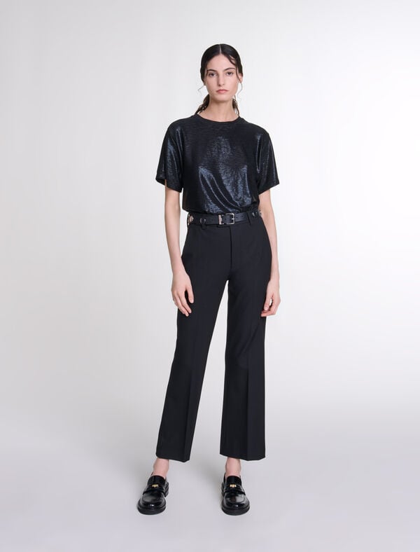 maje Tee-shirt lamé Noir/Argent