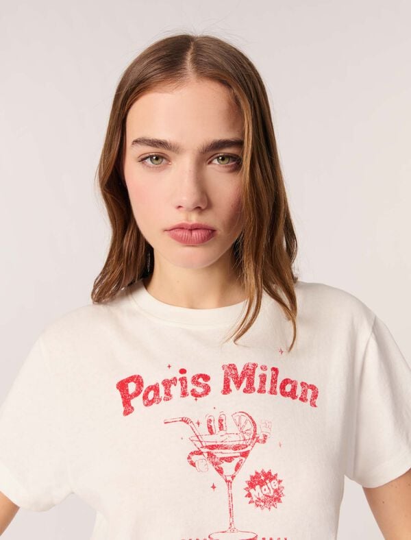 Maje Tee-shirt Paris Milan Blanc