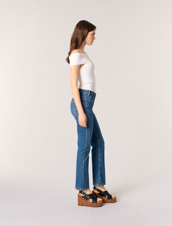 Maje Top Col Bardot En Maille Côtelée Rouge