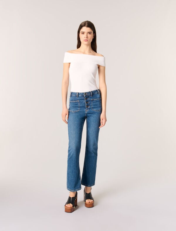 maje Top col bardot en maille côtelée Rouge