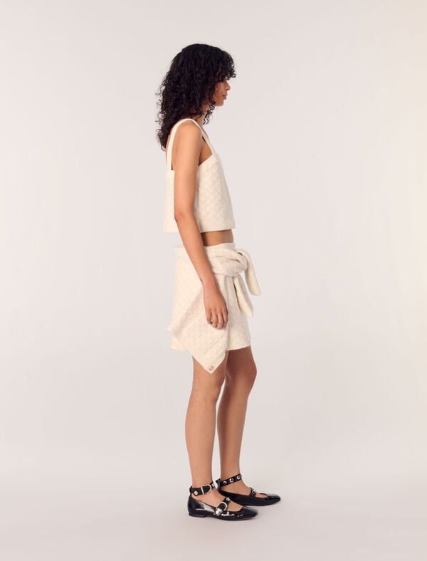 Maje Top Court En Maille Effet Tweed Ecru