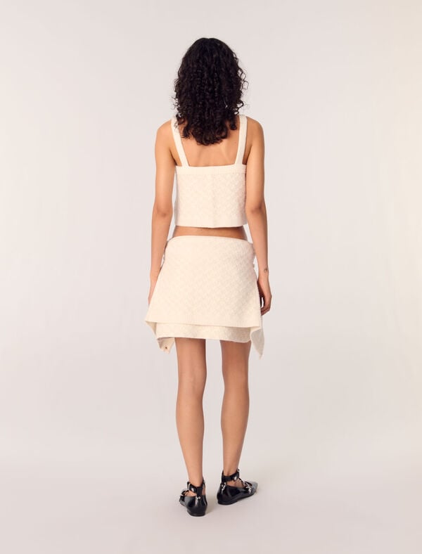 Maje Top Court En Maille Effet Tweed Ecru